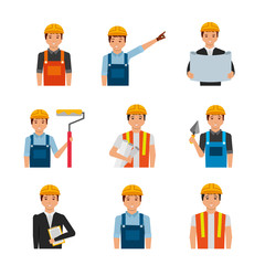 portraits construction workers with uniform and tools vector illustration