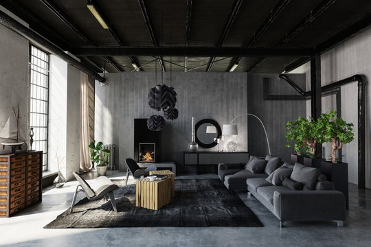 Modern trendy living room in a loft conversion