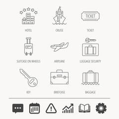 Hotel, cruise ship and airplane icons.