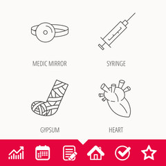 Syringe, heart and gypsum icons.
