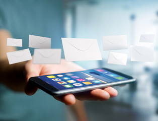 Envelope message displayed on a futuristic email interface - 3d rendering