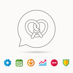 Pretzel icon. Bakery food sign.