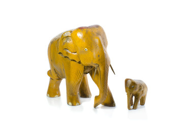 wooden elephant sculpture isolate on white background