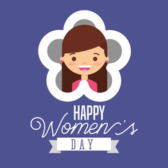 cute girl in flower happy womens day card vector illustration
