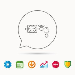 Water counter icon. Pipe with drop sign.