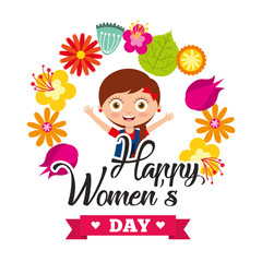 cute girl smiling celebration frame flowers womens day vector illustration