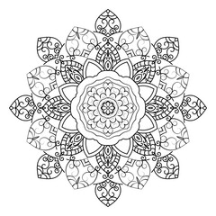 Mandala. Ethnic Amulet. Black and white decorative element, round ornamental geometric doily pattern. Picture for coloring.
