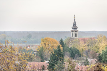 Panorama village with church tower 