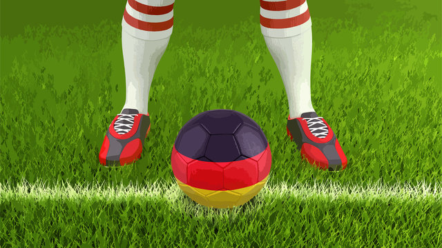 Man and soccer ball  with German flag 