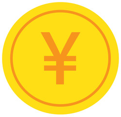 Yen, Yuan or Renminbi currency icon or logo vector over a coin. Symbol for Japanese or Chinese bank, banking or Japan and China finances.