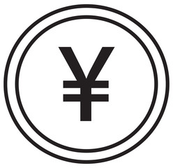 Yen, Yuan or Renminbi currency icon or logo vector over a coin. Symbol for Japanese or Chinese bank, banking or Japan and China finances.