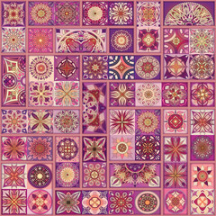 Seamless pattern with decorative mandalas. Vintage mandala elements. Colorful patchwork.