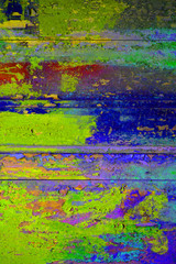 Abgeplatzte Farbe gelb grün lila blau