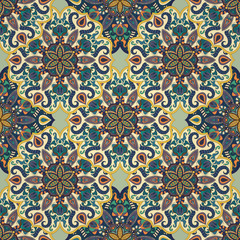 Ornate floral seamless texture, endless pattern with vintage mandala elements.