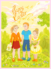 Happy Easter - children friends 