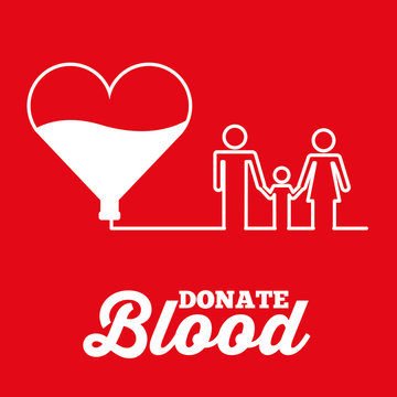 white heart family donate blood red background vector illustration