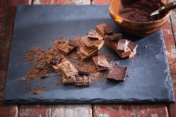 chocolate on old wooden table