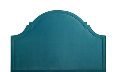 Teal blue velvet bed headboard isolated on white