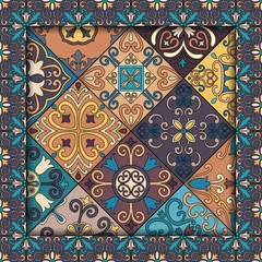 Tissu par mètre Tuiles marocaines Modèle sans couture avec des carreaux portugais de style talavera. Azulejo, ornements marocains, mexicains.