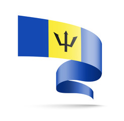 Barbados flag in the form of wave ribbon.