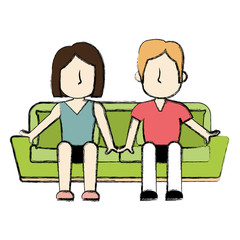 couple sitting on the couch vector illustration design