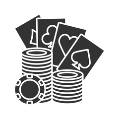 Casino chips stack with playing cards glyph icon