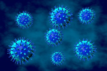 Blue virus on blue background. 3d illustration