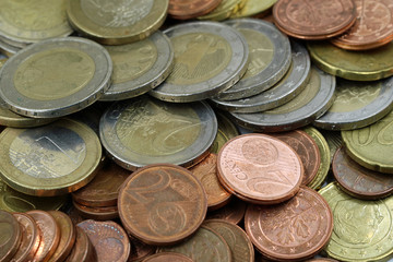 Kleingeld Euro Münzen makro