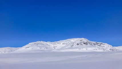 A large snowy mountain in Sweden near the polar circle.