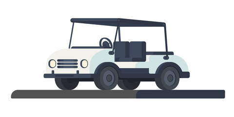 Golf club cart. Transport for movement during the game and competition at the golf course. Golf cart or car. Vector illustration isolated on white background.