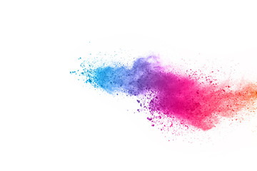 Colorful powder explosion on white background.