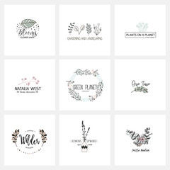Flower logo templates collection in vector. Handdrawn floral logotypes for a small business branding