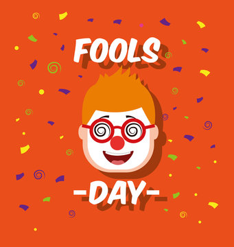 man face with funny clown mask glasses fools day vector illustration
