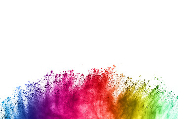 Explosion of colored powder on white background.