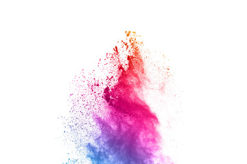 abstract powder splatted background. Colorful powder explosion on white background. Colored cloud. Colorful dust explode. Paint Holi.