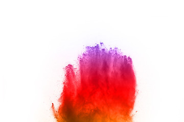 abstract powder splatted background. Colorful powder explosion on white background. Colored cloud. Colorful dust explode. Paint Holi.