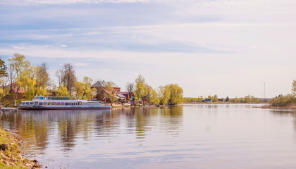 The motor ship on the lake shore