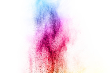abstract powder splatted background. Colorful powder explosion on white background. Colored cloud. Colorful dust explode. Paint Holi.