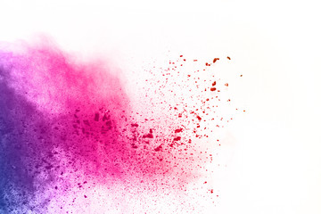 abstract powder splatted background. Colorful powder explosion on white background. Colored cloud. Colorful dust explode. Paint Holi.
