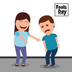 Obraz premium cartoon woman smiling and sad man fools day vector illustration