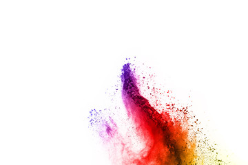 abstract powder splatted background. Colorful powder explosion on white background. Colored cloud. Colorful dust explode. Paint Holi.