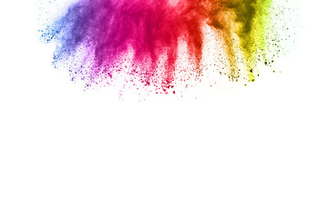 abstract powder splatted background. Colorful powder explosion on white background. Colored cloud. Colorful dust explode. Paint Holi.