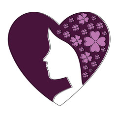 heart love with woman silhouette vector illustration design