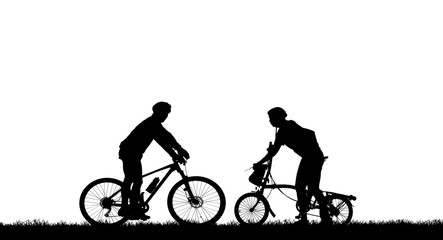 silhouette vintage bike and love couple on white background