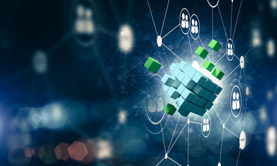 Concept of Internet and networking with digital cube figure on d
