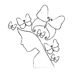 woman silhouette with butterflies vector illustration design