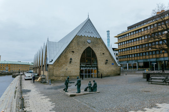 Gothenburg / Sweden - January 2018: Feskekorka (Fish church) is an indoor fish market, which got its name from the building's resemblance to a Neo-gothic church
