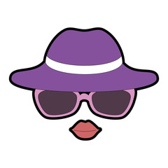elegant female hat with glasses and lips vector illustration design