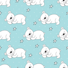 Cute seamless pattern with funny teddy bear. vector illustration