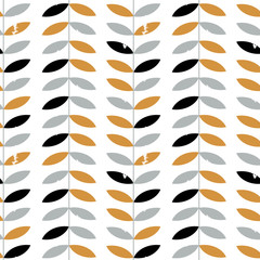 Seamless floral pattern with textured twigs and leaves in retro scandinavian style. © dinadankersdesign